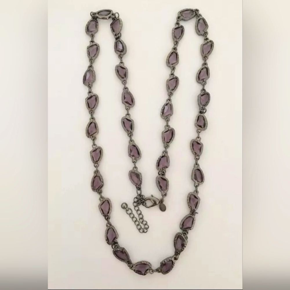 CHICO'S GUN METAL TONE PURPLE RESIN 38"-42" NECKLACE NWOT